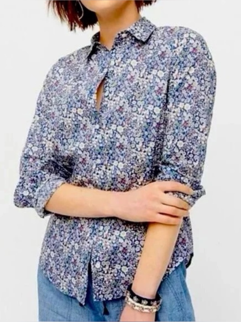 J. Crew Liberty Fabric Poplin Button Front Top